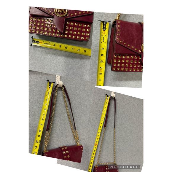 MICHAEL KORS Greenwich Studded Leather Shoulder Bag Burgundy Dark Berry - Picture 11 of 13